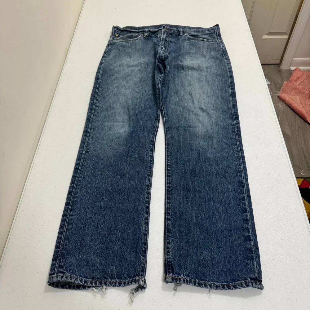Polo Ralph Lauren Mens Blue Straight Leg Denim Jeans 34x32 Distressed 100 Cotton